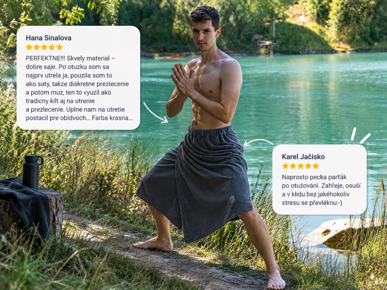 Recenze ručníkového kiltu u jezera